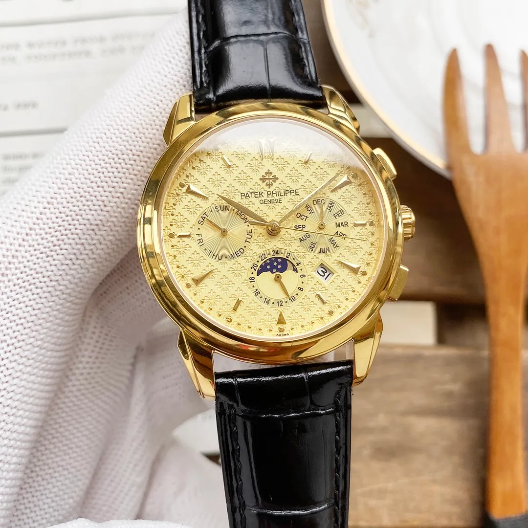 💎 The latest PP style Patek Philippe is equipped with imported 9100 multi-function movement (zero repair) function (24 hours, day of the week, stars, month) imported 316 fine steel! Paired with Italian imported calfskin! Original pin buckle! Size 42mm. Wear-resistant and scratch-resistant sapphire glass! Super waterproof to 50 meters! Simple but not simple! Patek Philippe, you deserve it.